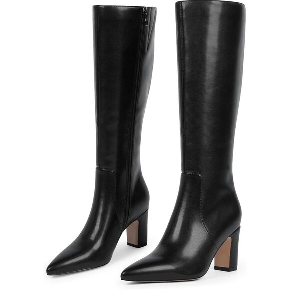 Women Black 1 Chunky Heel Pointed Toe Side Zipper Fall Dressy Comfortable Boots - Picture 8 of 9